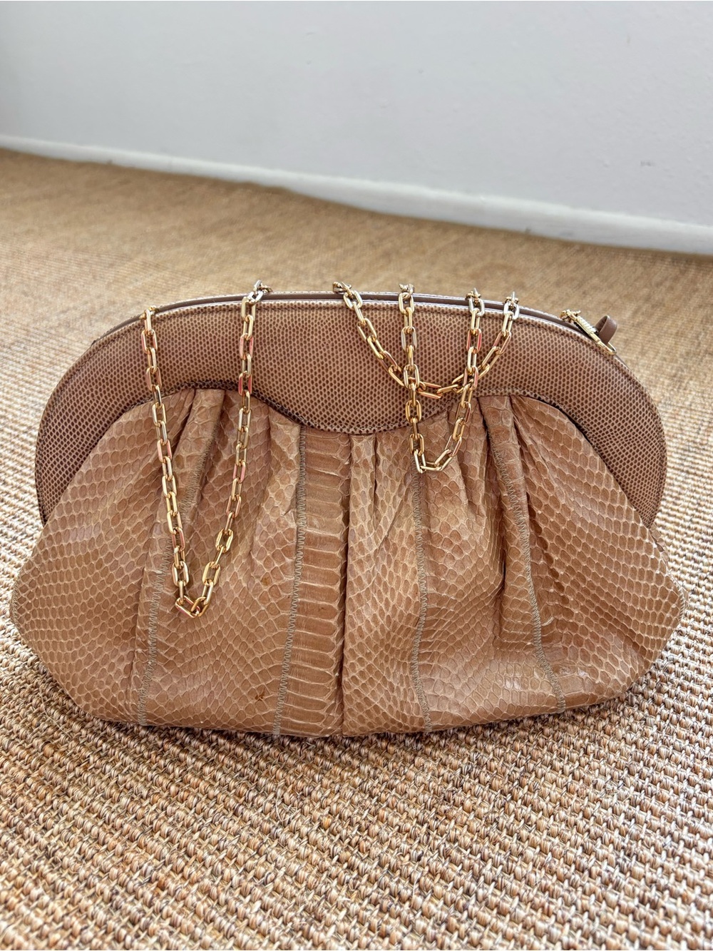 Vintage Meyers USA Neutral Beige Snakeskin Convertible Shoulder Bag Clutch 80s